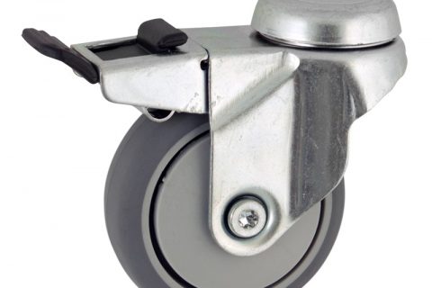 Zinc plated total lock castor 50mm for light trolleys,wheel made of grey rubber,precision bearing.Bolt hole fitting