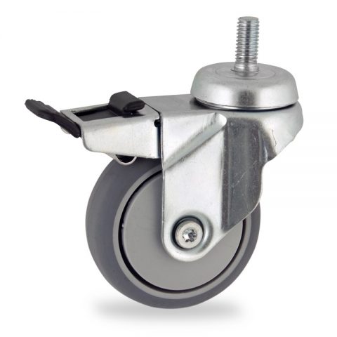 Zinc plated total lock castor 50mm for light trolleys,wheel made of grey rubber,precision bearing.Bolt stem fitting