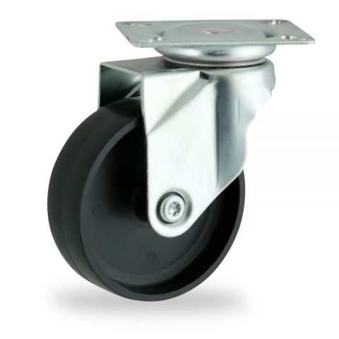 Zinc plated swivel castor 125mm for light trolleys,wheel made of polypropylene,plain bearing.Top plate fitting