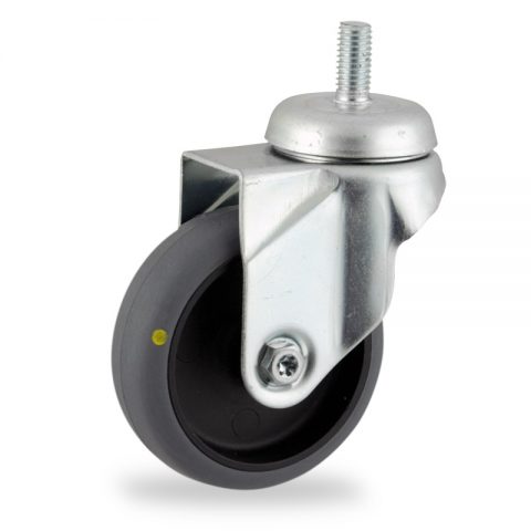 Zinc plated swivel castor 50mm for light trolleys,wheel made of electric conductive grey rubber,plain bearing.Bolt stem fitting