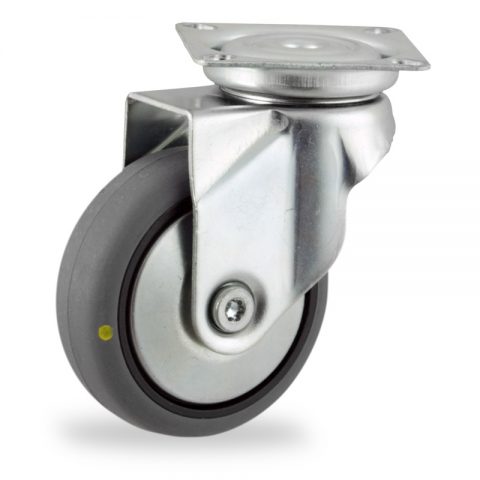 Zinc plated swivel castor 125mm for light trolleys,wheel made of electric conductive grey rubber,plain bearing.Top plate fitting
