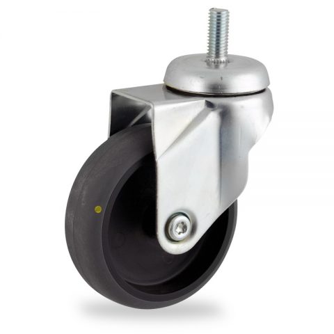 Zinc plated swivel castor 100mm for light trolleys,wheel made of electric conductive grey rubber,plain bearing.Bolt stem fitting
