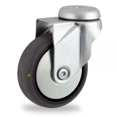 Zinc plated swivel castor 150mm for light trolleys,wheel made of electric conductive grey rubber,plain bearing.Bolt hole fitting