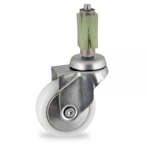 Zinc plated swivel castor 50mm for light trolleys,wheel made of polyamide,plain bearing.Fitting with square expander 21/24