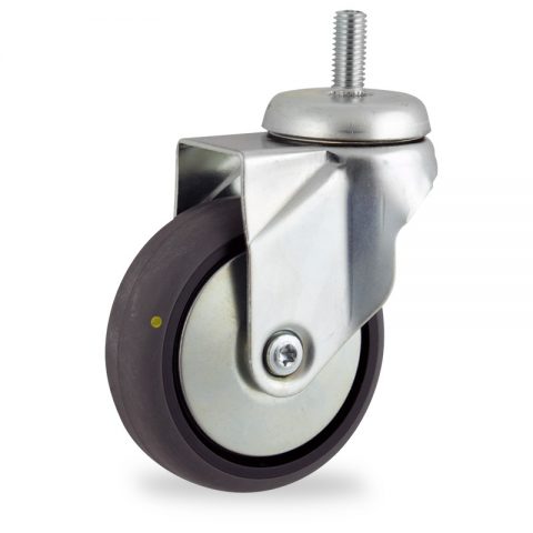 Zinc plated swivel castor 75mm for light trolleys,wheel made of electric conductive grey rubber,plain bearing.Bolt stem fitting