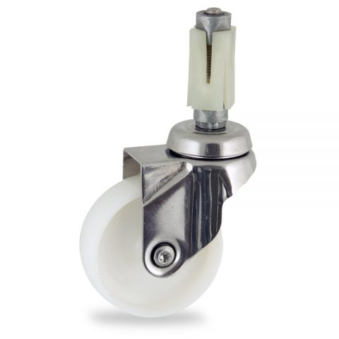 Stainless swivel castor 50mm for light trolleys,wheel made of polyamide,plain bearing.Fitting with square expander 31/35