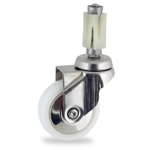 Stainless swivel castor 75mm for light trolleys,wheel made of polyamide,plain bearing.Fitting with square expander 24/27