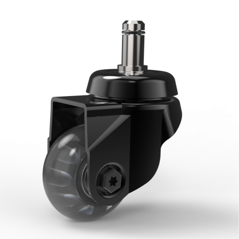 Black swivel castor 50mm for light trolleys,wheel made of Polyurethane-Silicon,double ball bearings.Fitting with circlip stem 11x22mm