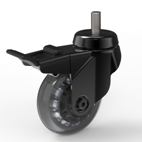 Black total lock castor 100mm for light trolleys,wheel made of Polyurethane-Silicon,double ball bearings.Bolt stem fitting
