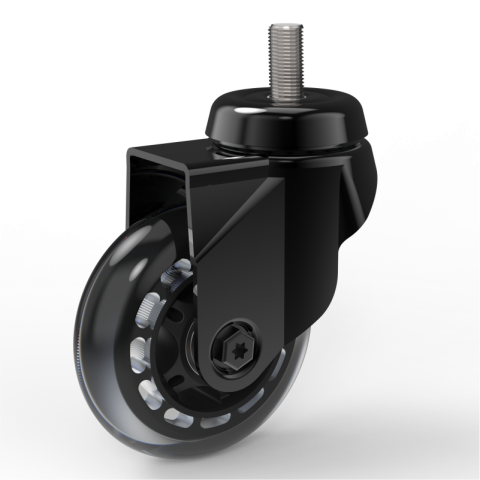 Black swivel castor 75mm for light trolleys,wheel made of Polyurethane-Silicon,double ball bearings.Bolt stem fitting