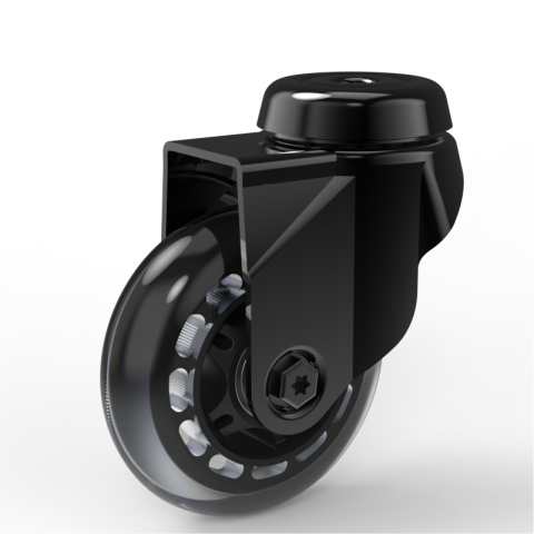 Black swivel castor 100mm for light trolleys,wheel made of Polyurethane-Silicon,double ball bearings.Bolt hole fitting