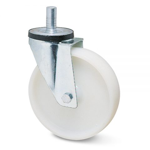 Zinc plated industrial swivel castor for trolleys.Polyamide with  and Plain bearing.Top plate fitting
