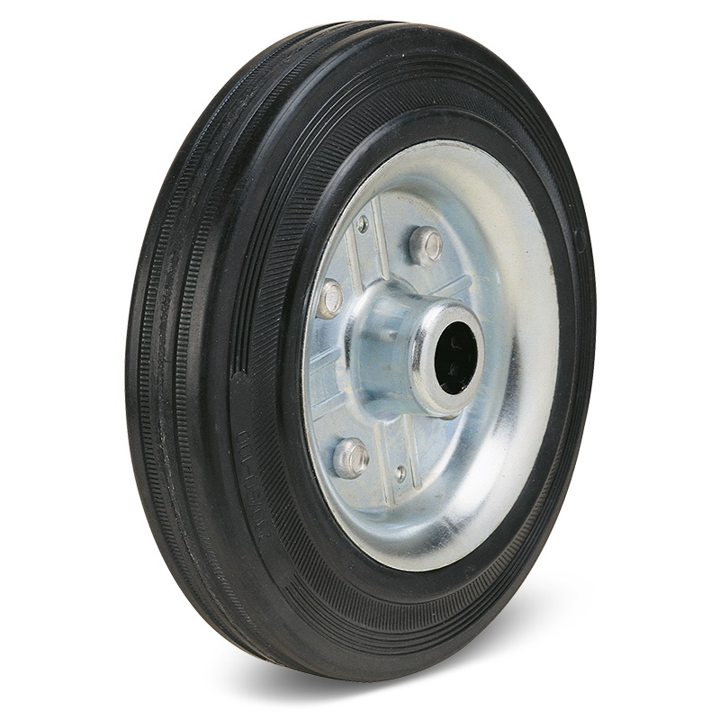 250mm 10" wheel rubber tyre with pressed steel centre 25mm 210kg 